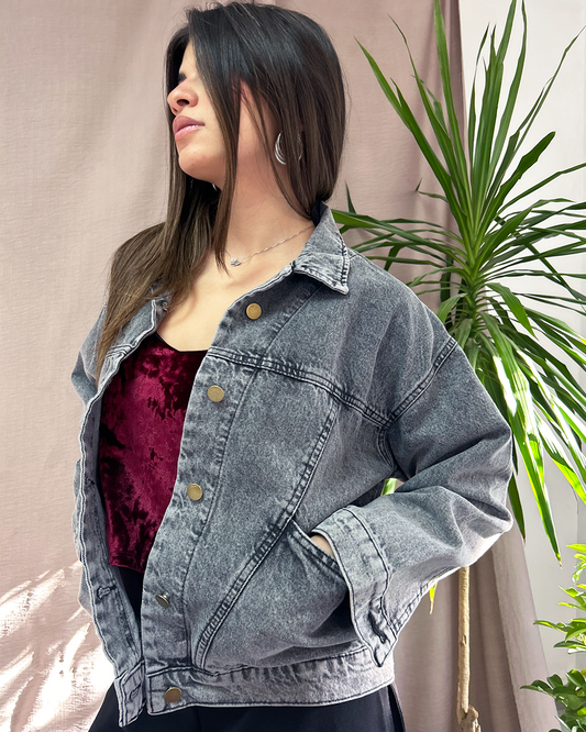 Grey Lace Denim Jacket