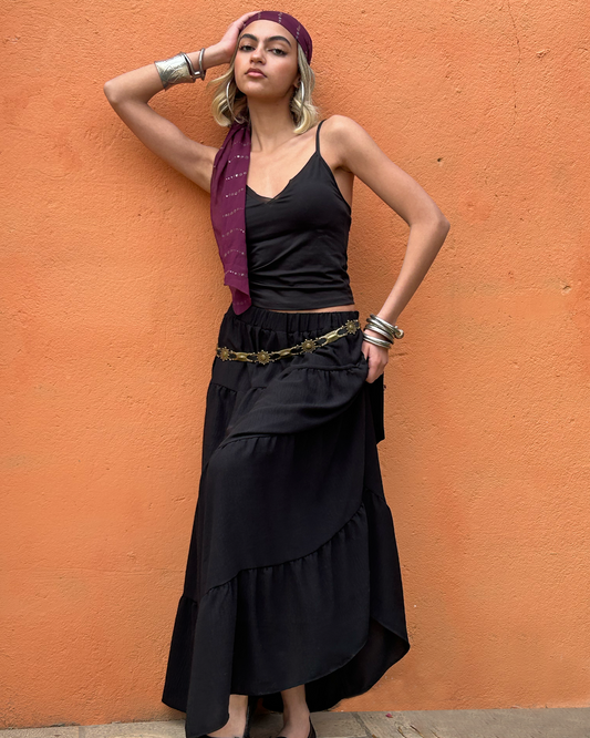 Black Tiered Boho Skirt