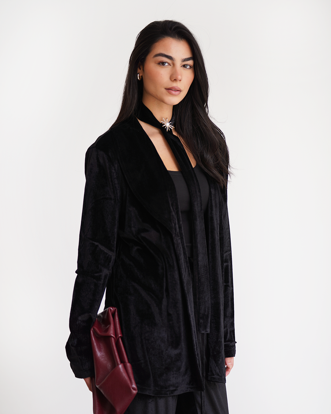 Black Velvet Embroidered Blazer