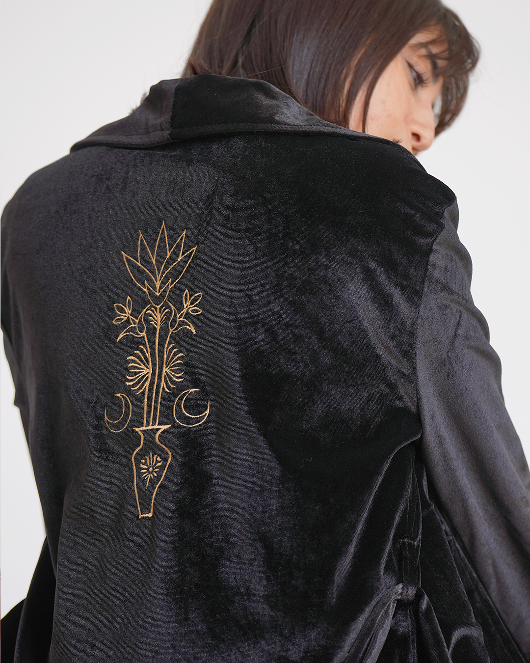 Black Velvet Embroidered Blazer
