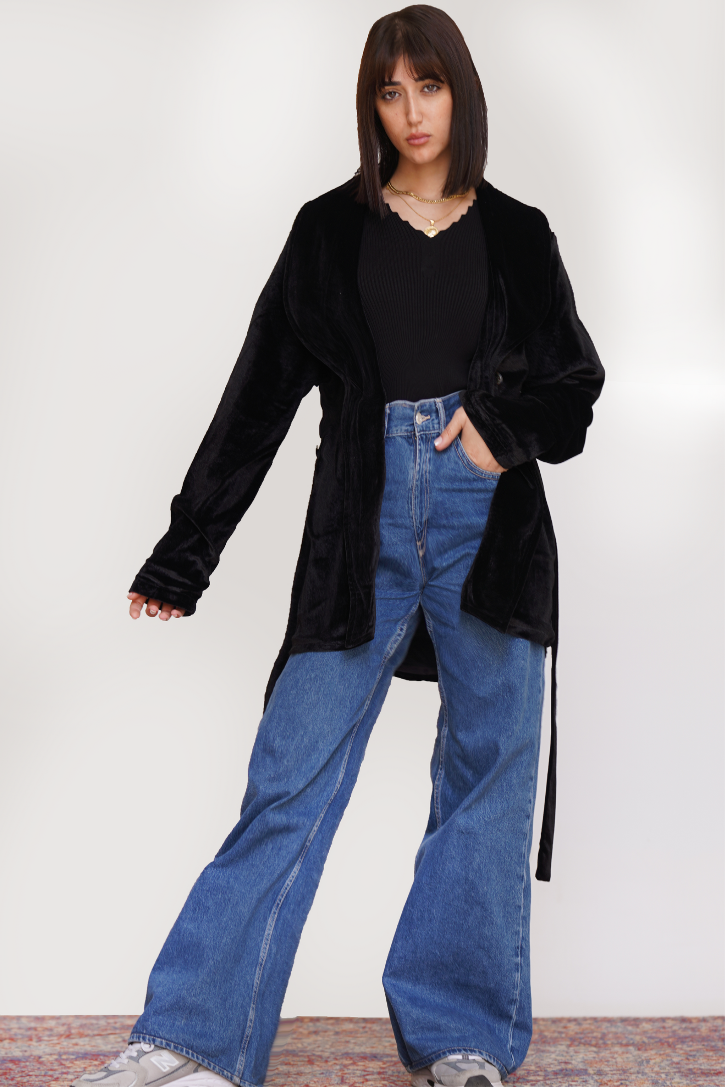 Black Velvet Embroidered Blazer