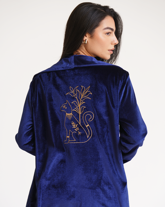 Blue Velvet Embroidered Blazer