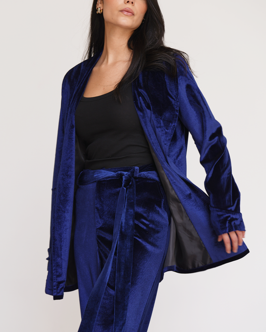 Blue Velvet Embroidered Blazer