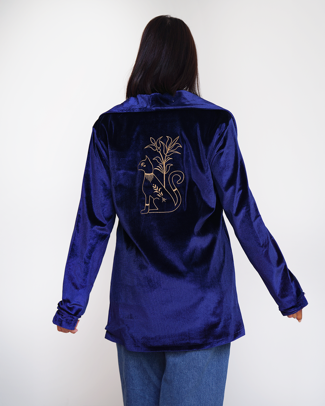 Blue Velvet Embroidered Blazer
