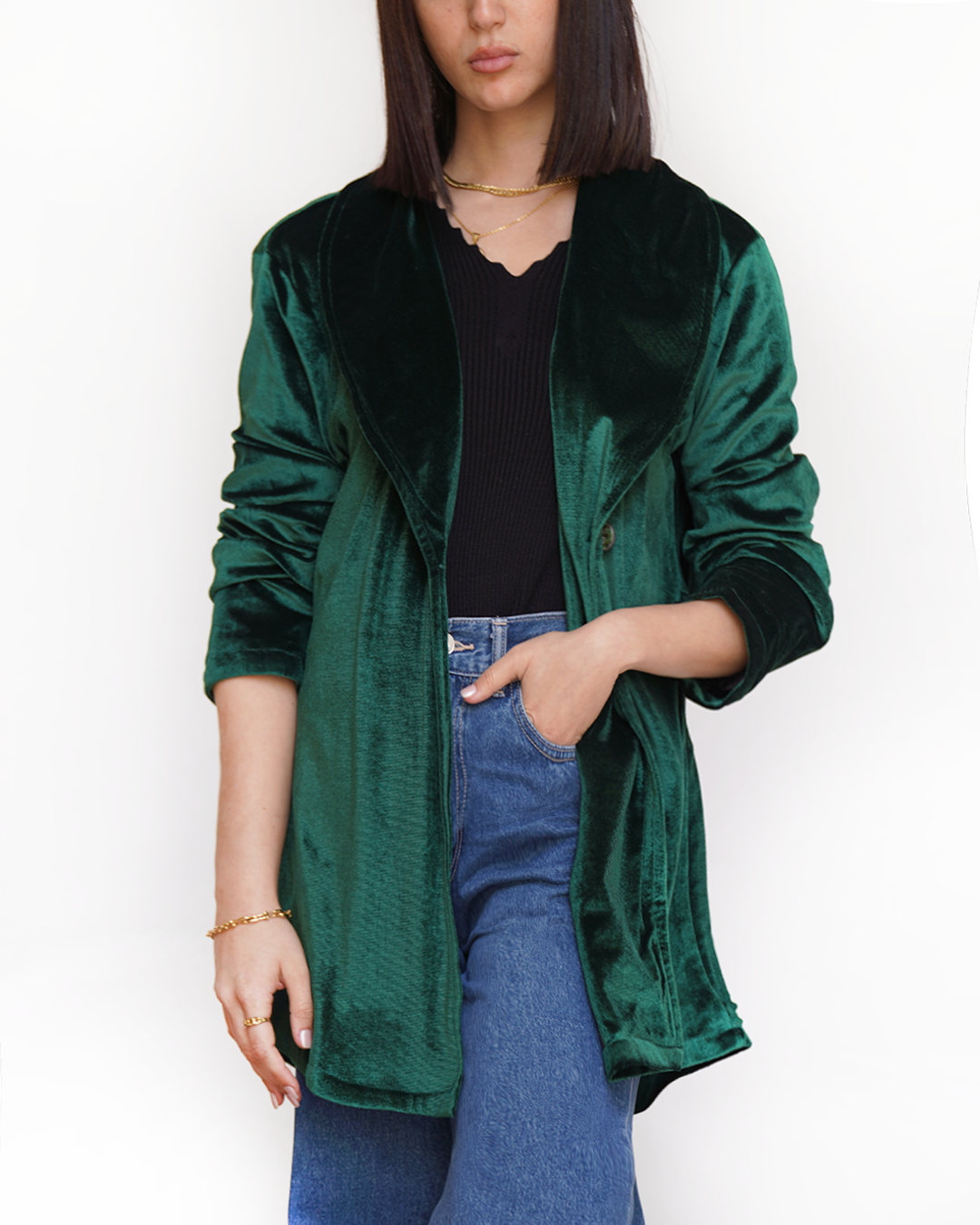 Green Velvet Embroidered Blazer