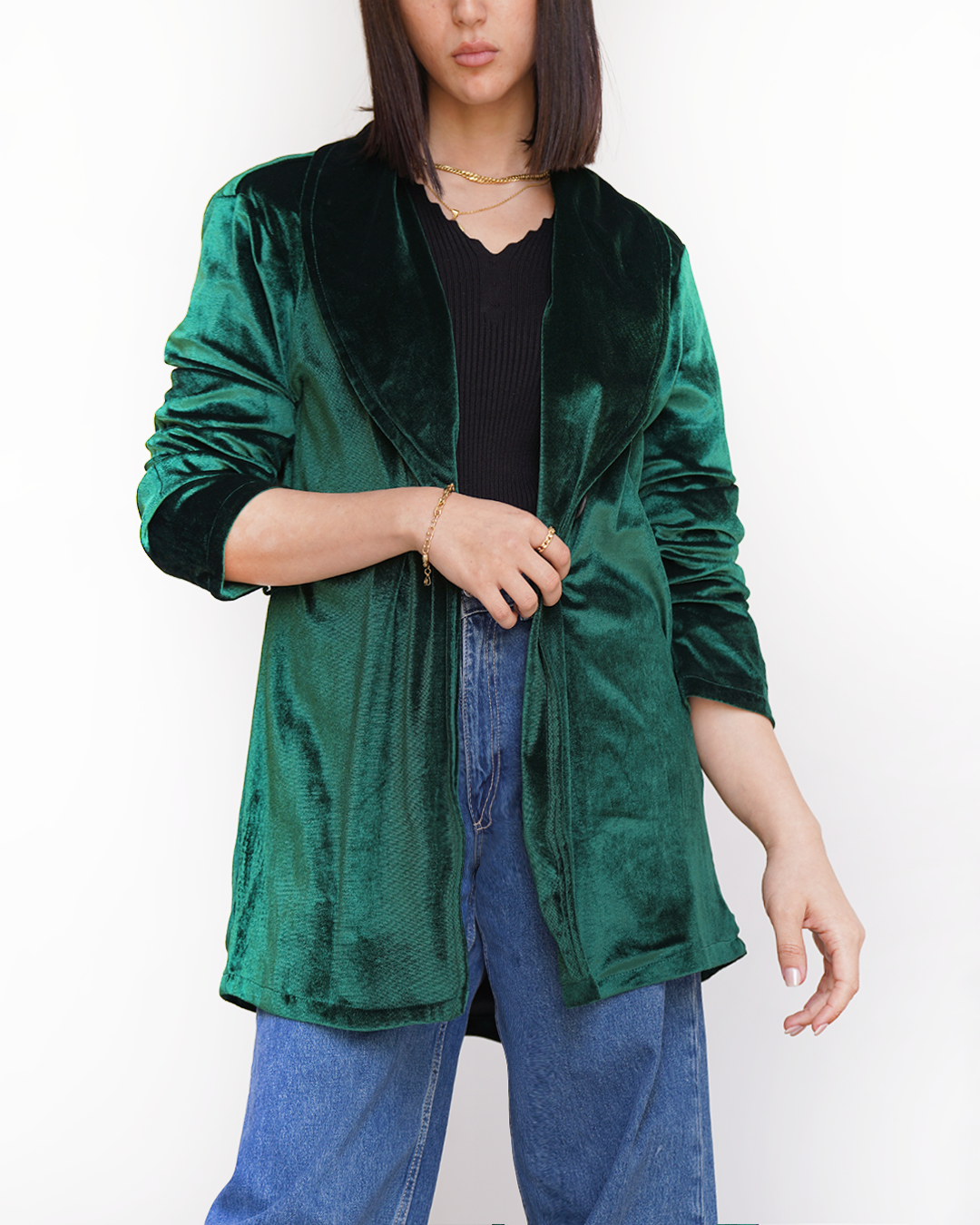 Green Velvet Embroidered Blazer
