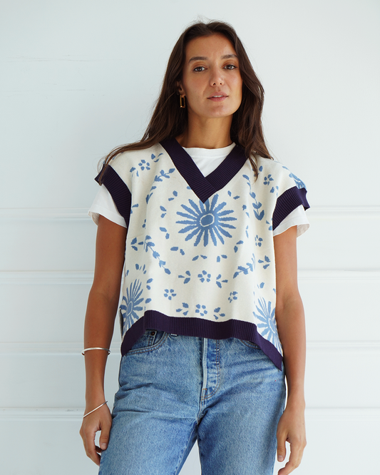 Blue Ceramic Knit Vest