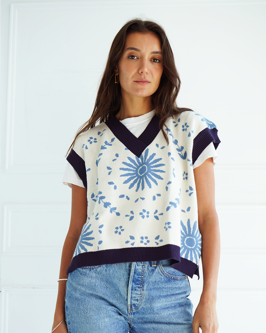 Blue Ceramic Knit Vest