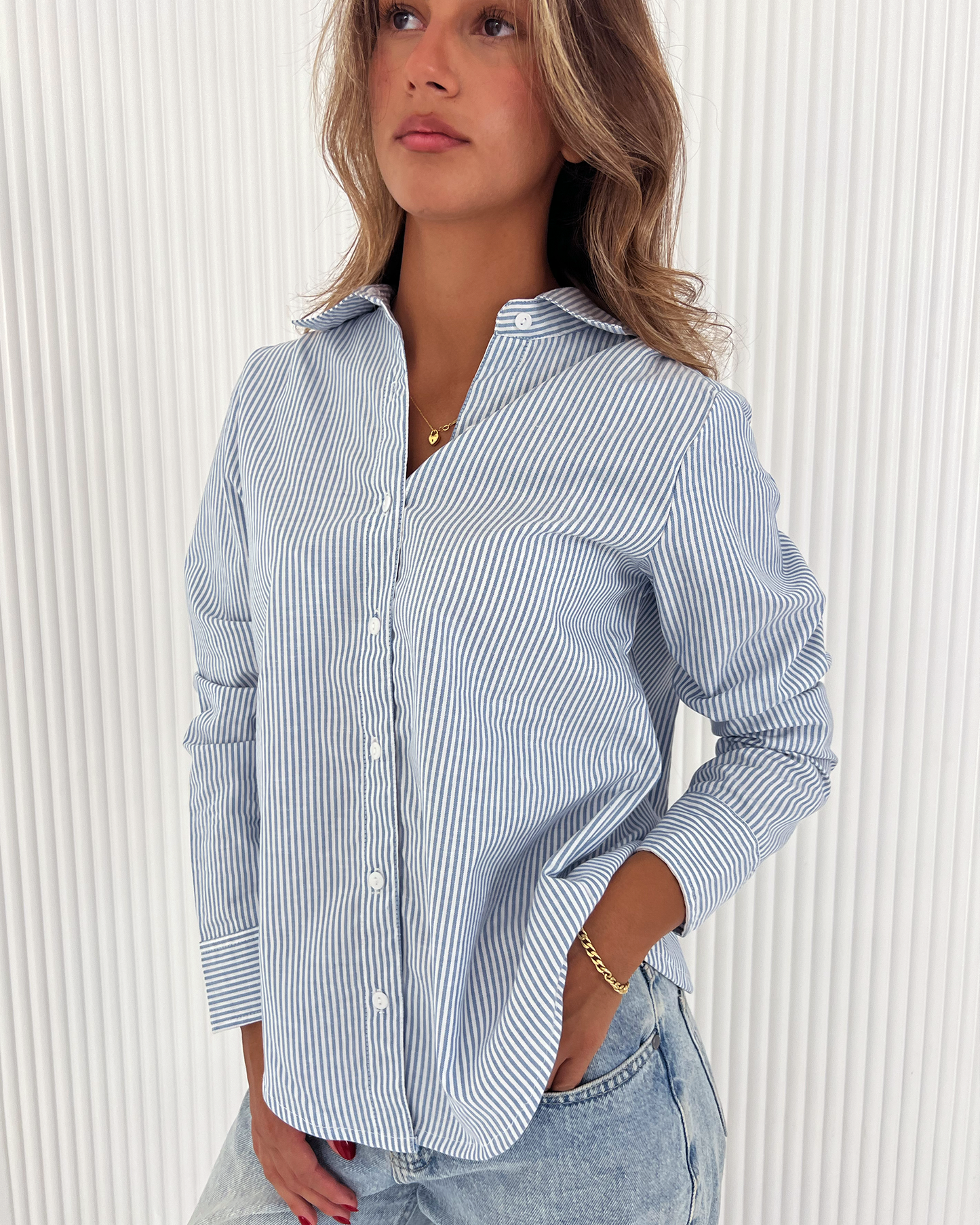 Blue Premium Cotton Striped Shirt