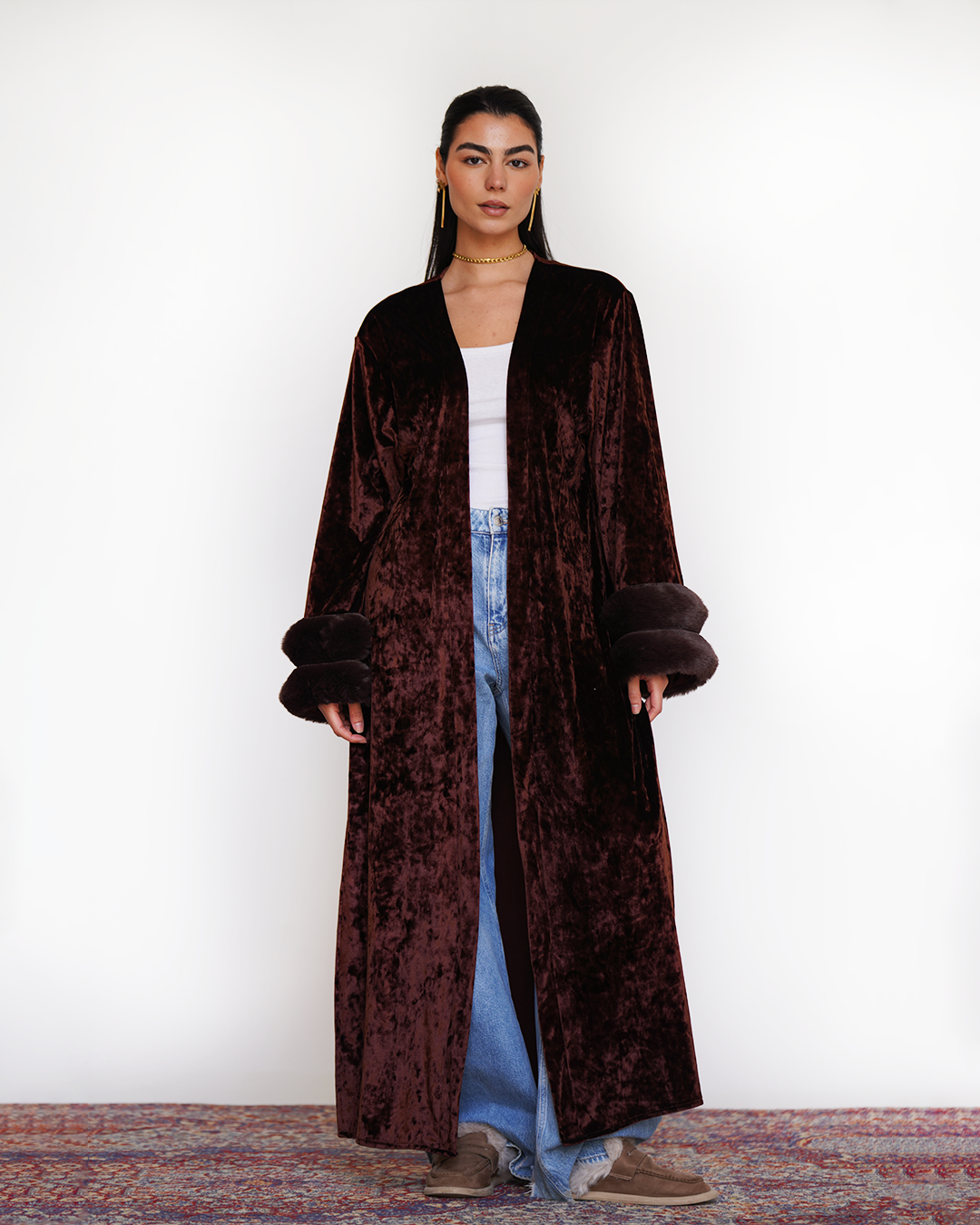 Chocolate Brown Fur Velvet Cardigan