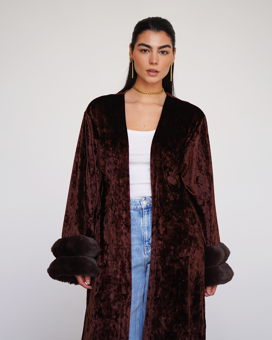 Chocolate Brown Fur Velvet Cardigan