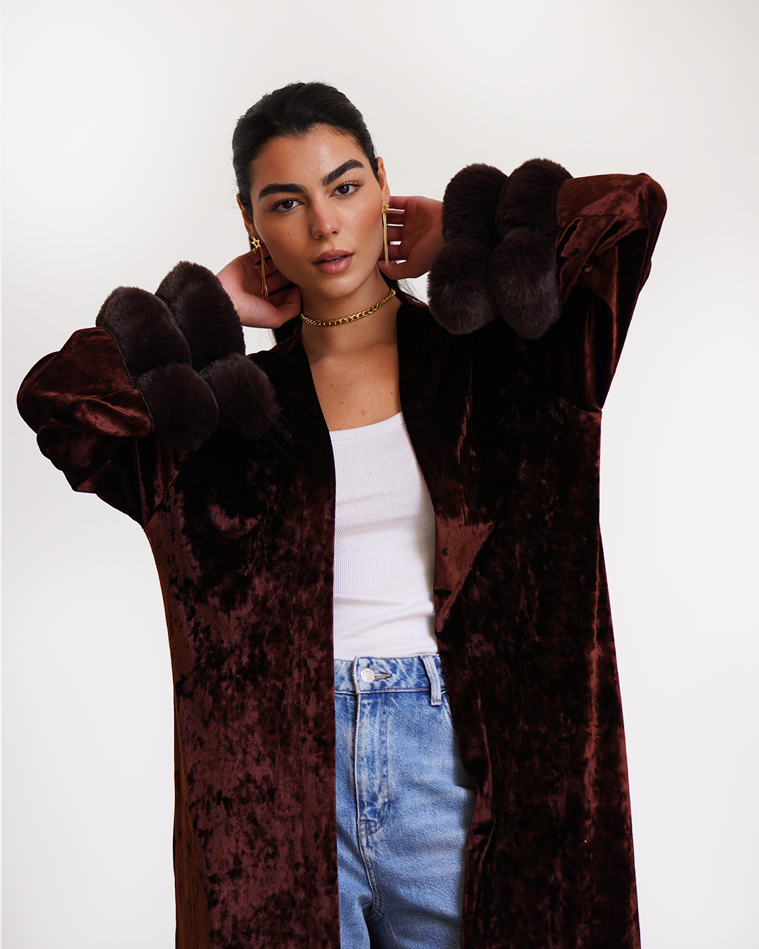 Chocolate Brown Fur Velvet Cardigan