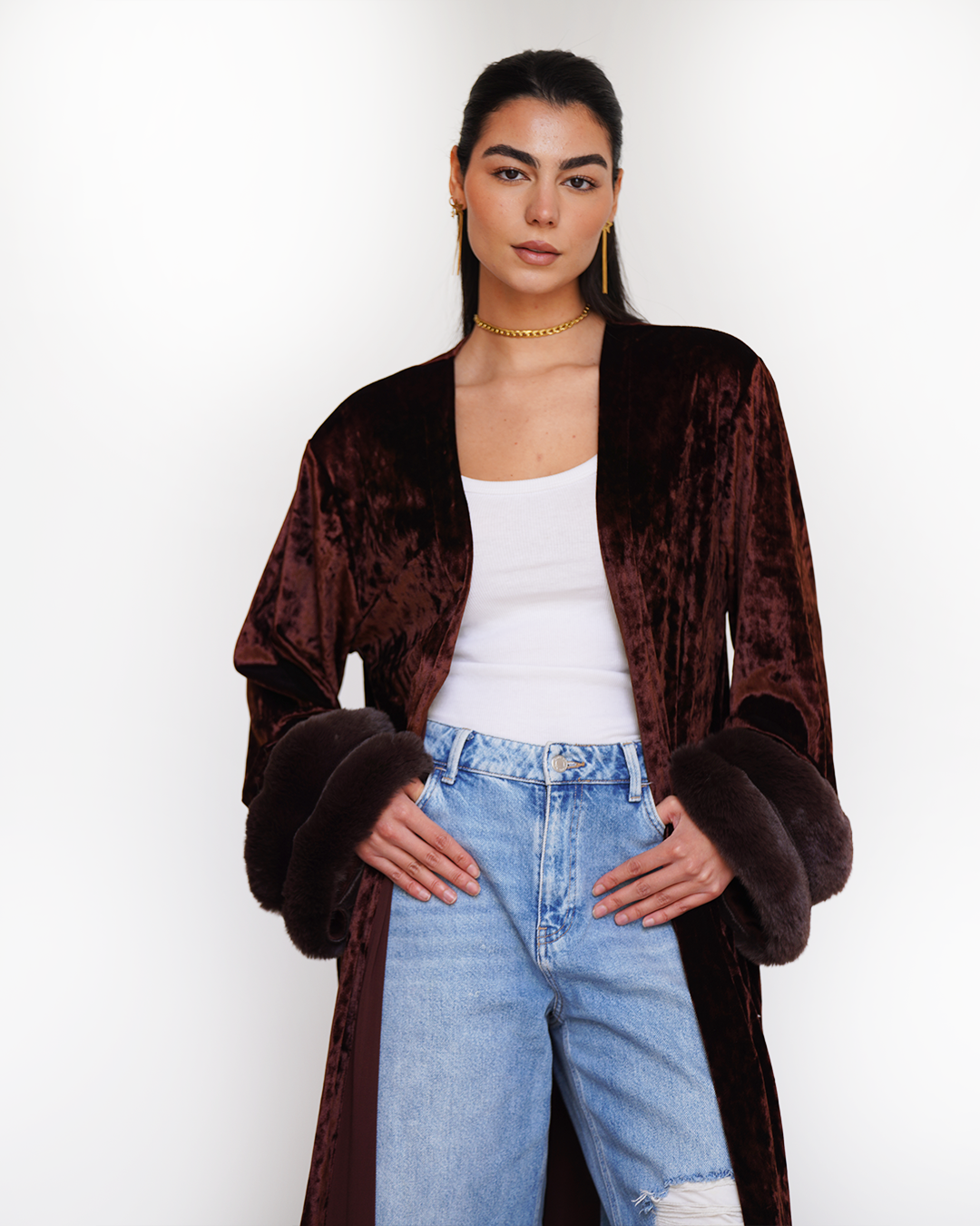 Chocolate Brown Fur Velvet Cardigan