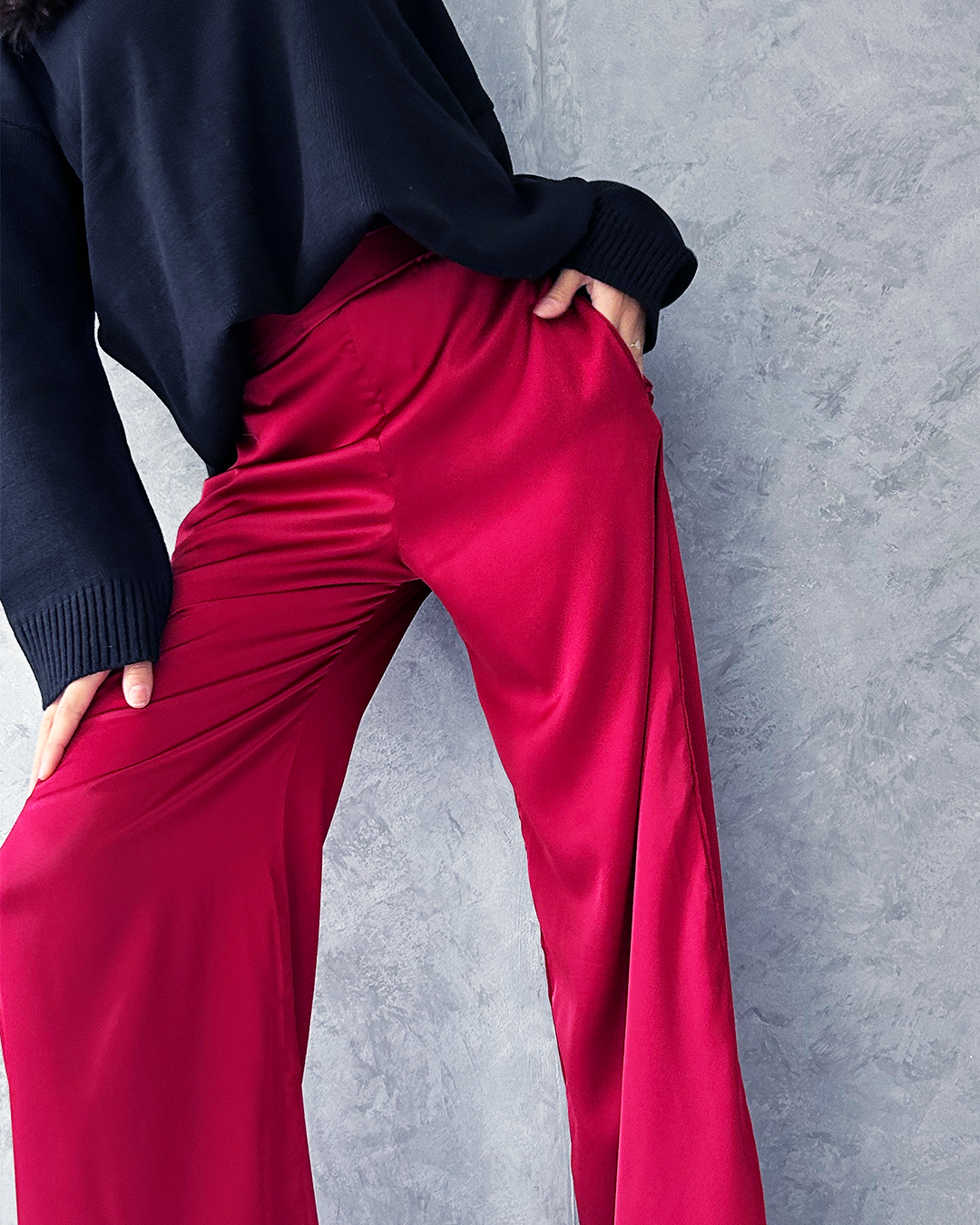 Burgundy Silk Wide Pants