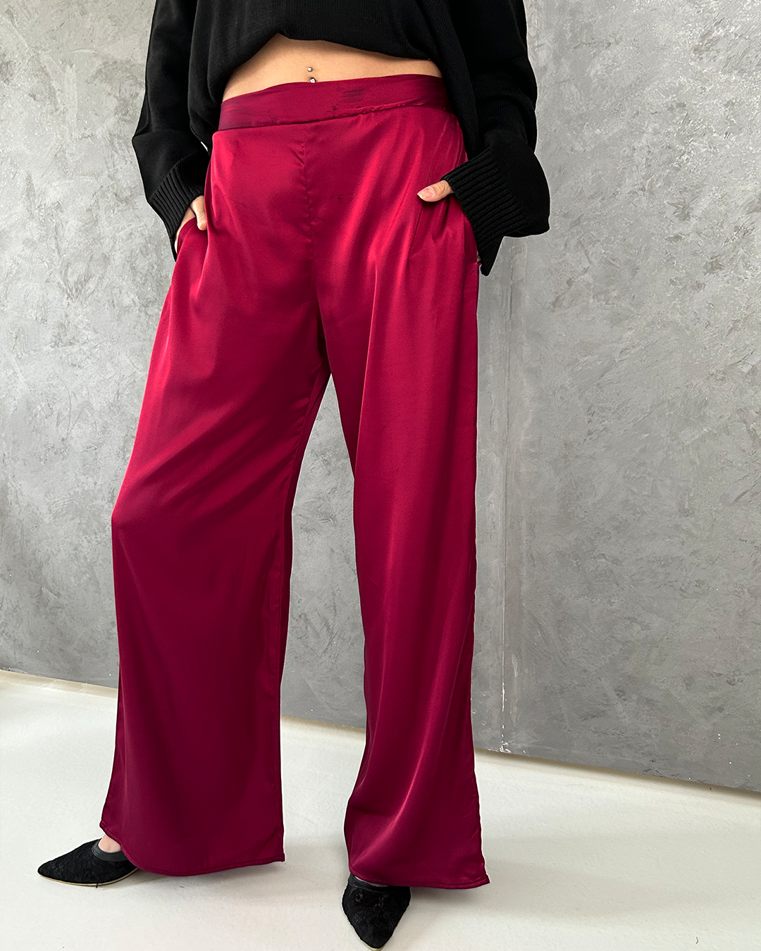 Burgundy Silk Wide Pants