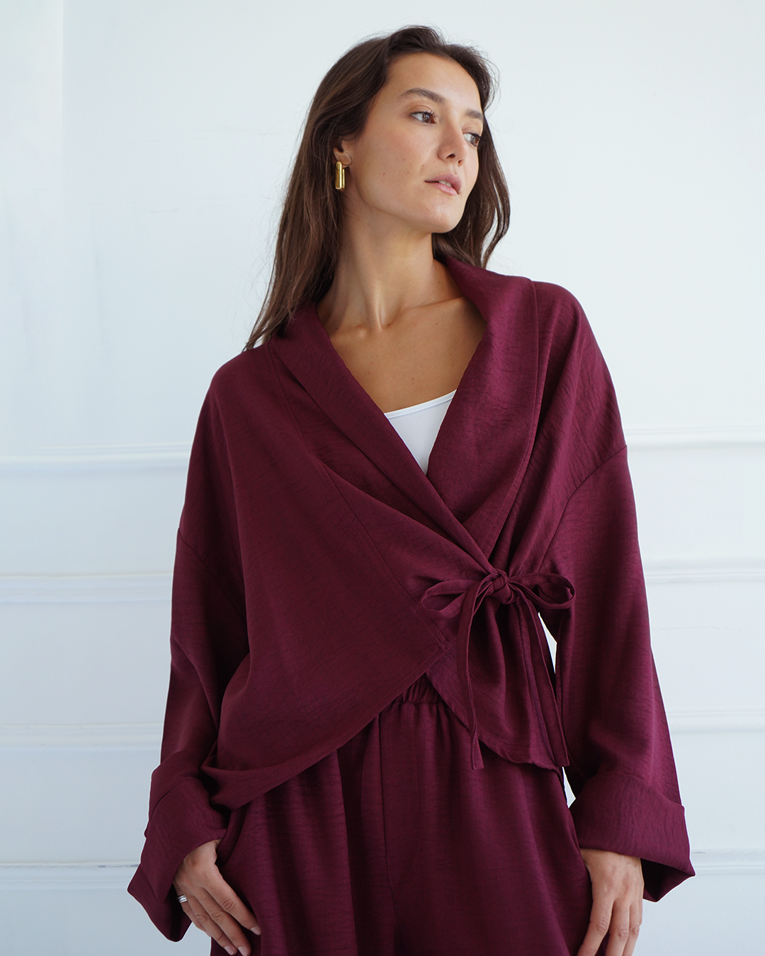 Burgundy Wrap Cardigan Top