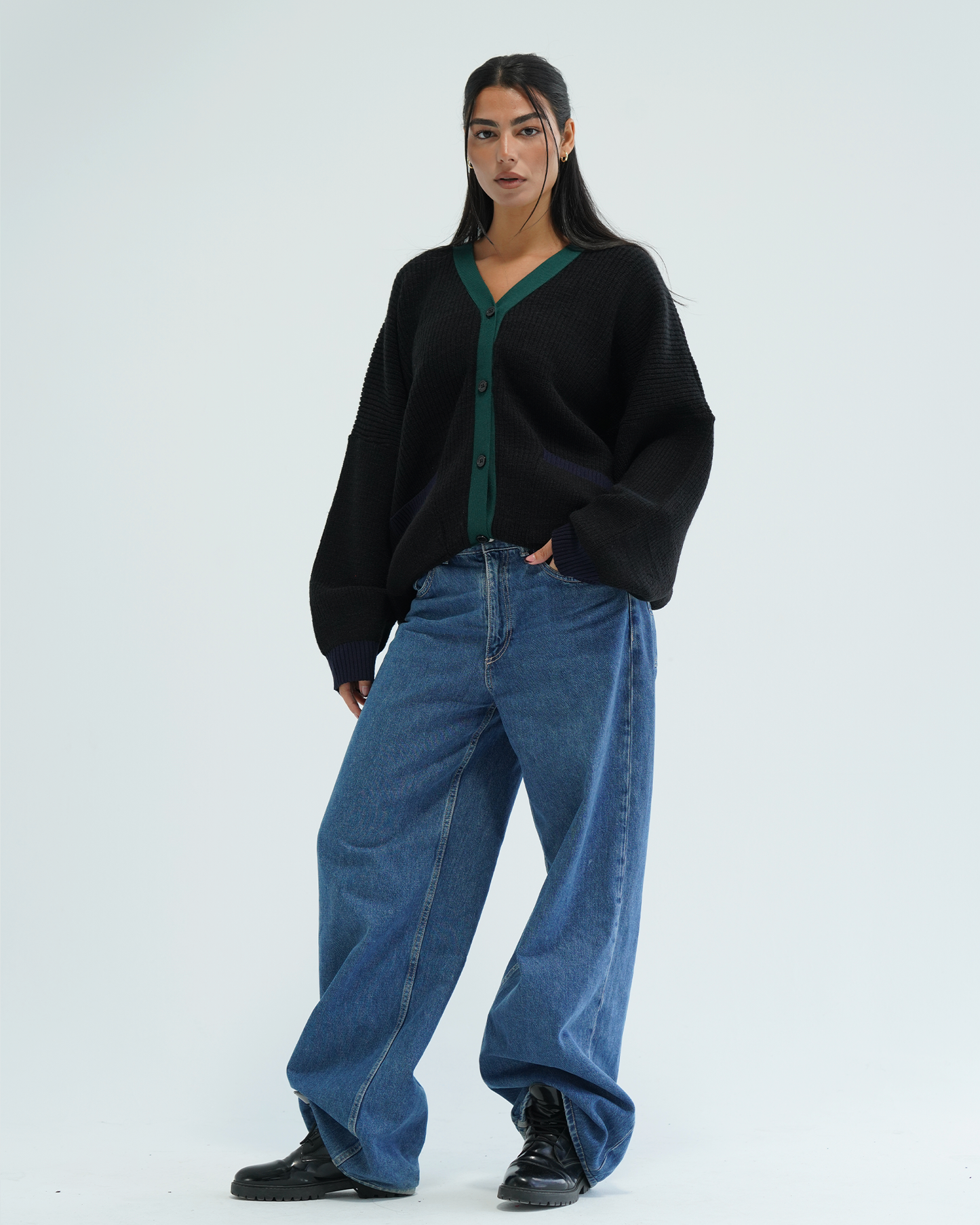 Black Color Block Knit Cardigan