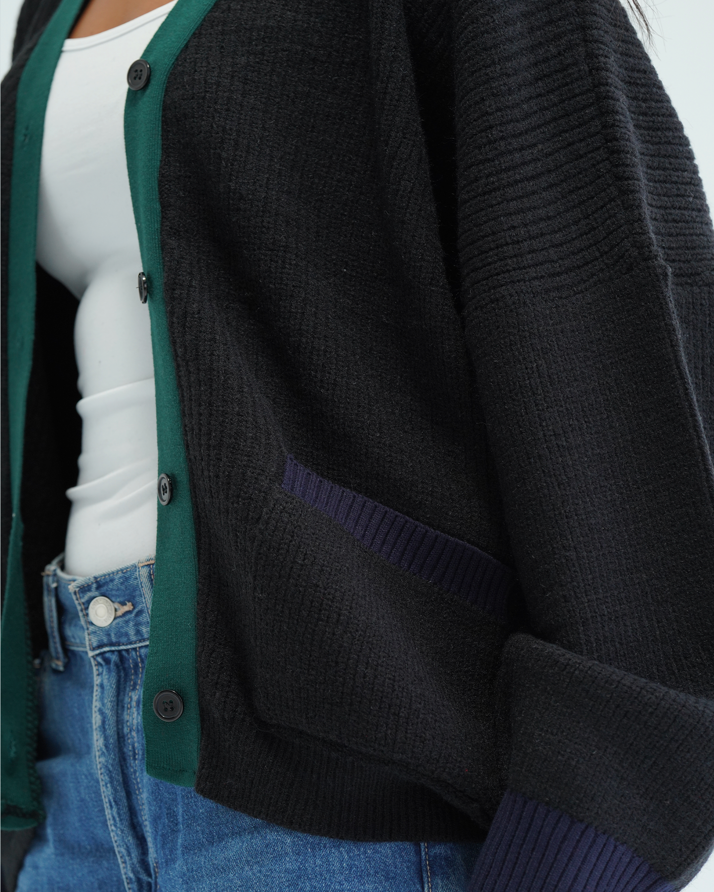 Black Color Block Knit Cardigan