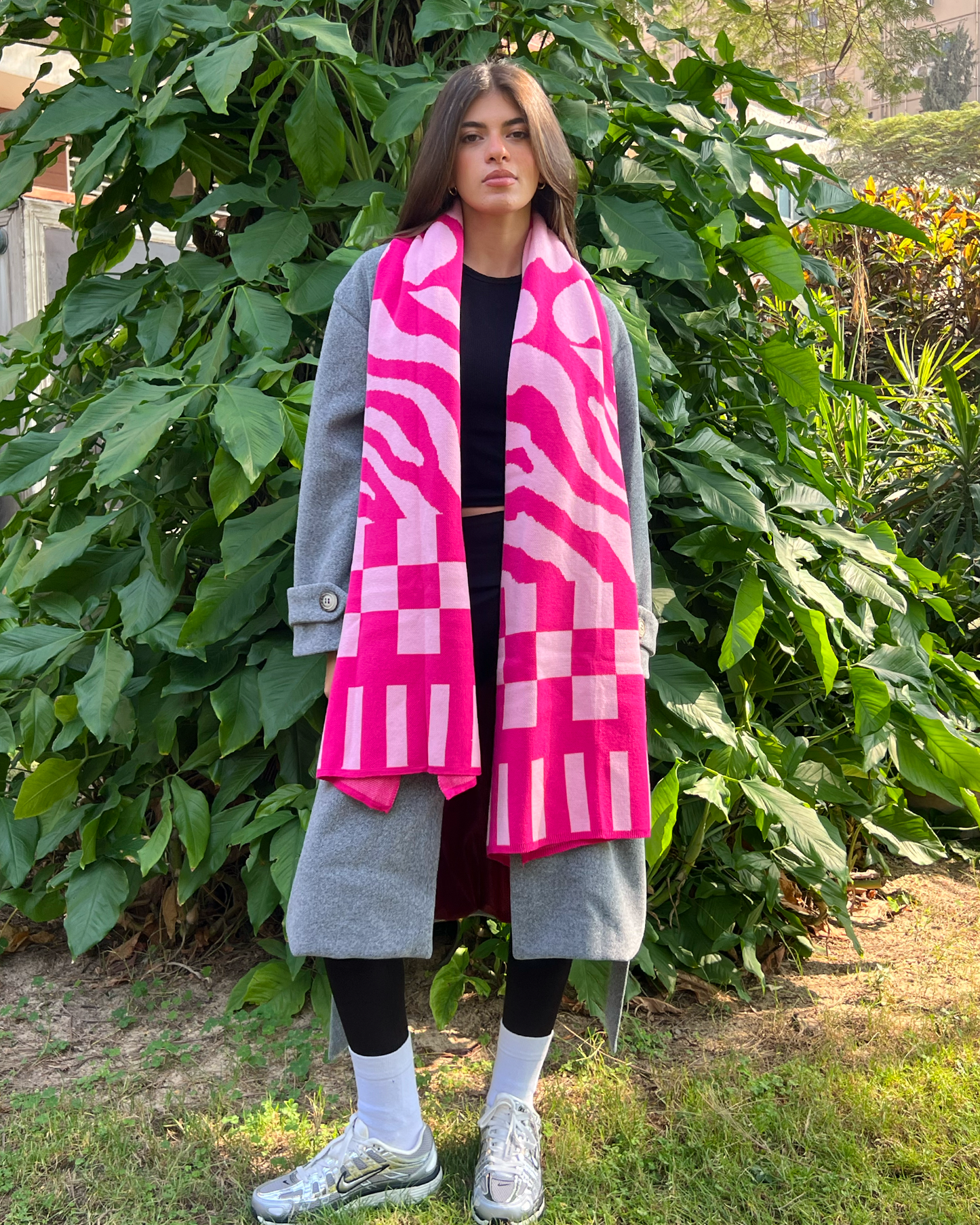 Pink Heart Knit Scarf