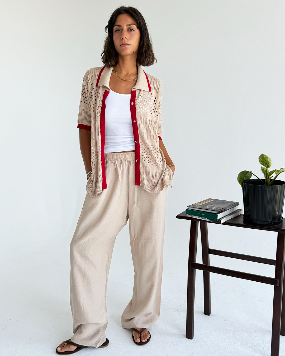 Coral Red Knit Button-up shirt