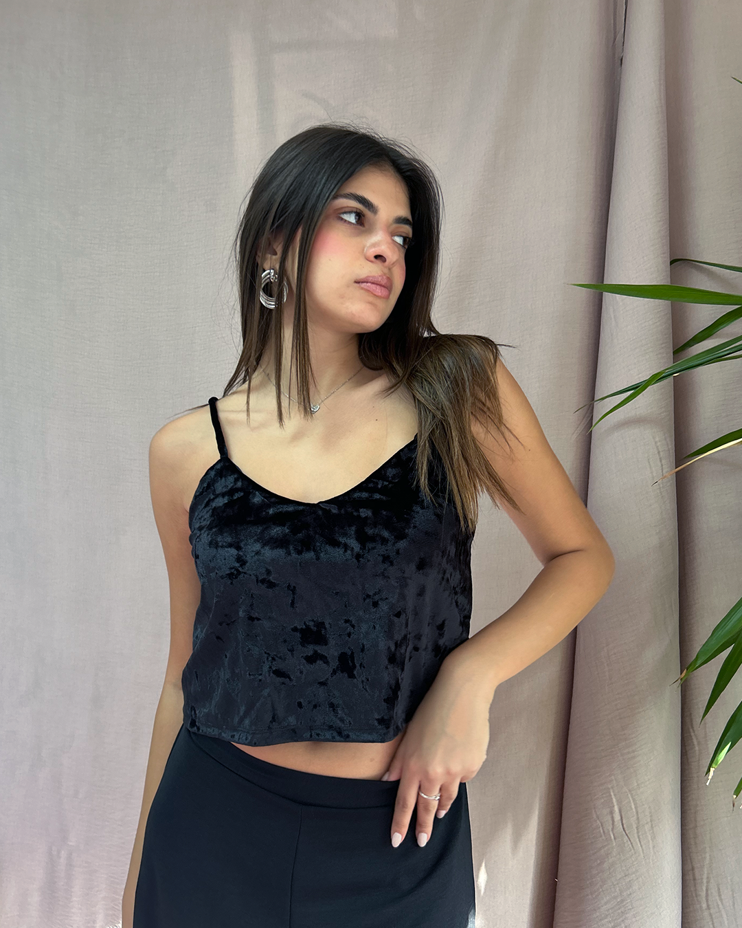 Black Velvet Crop Top