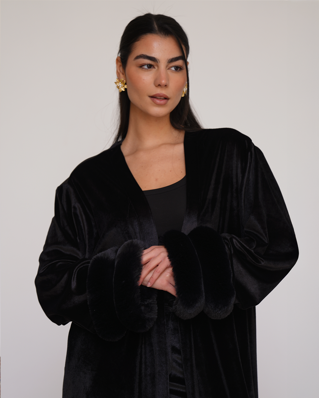 Black Fur Velvet Cardigan