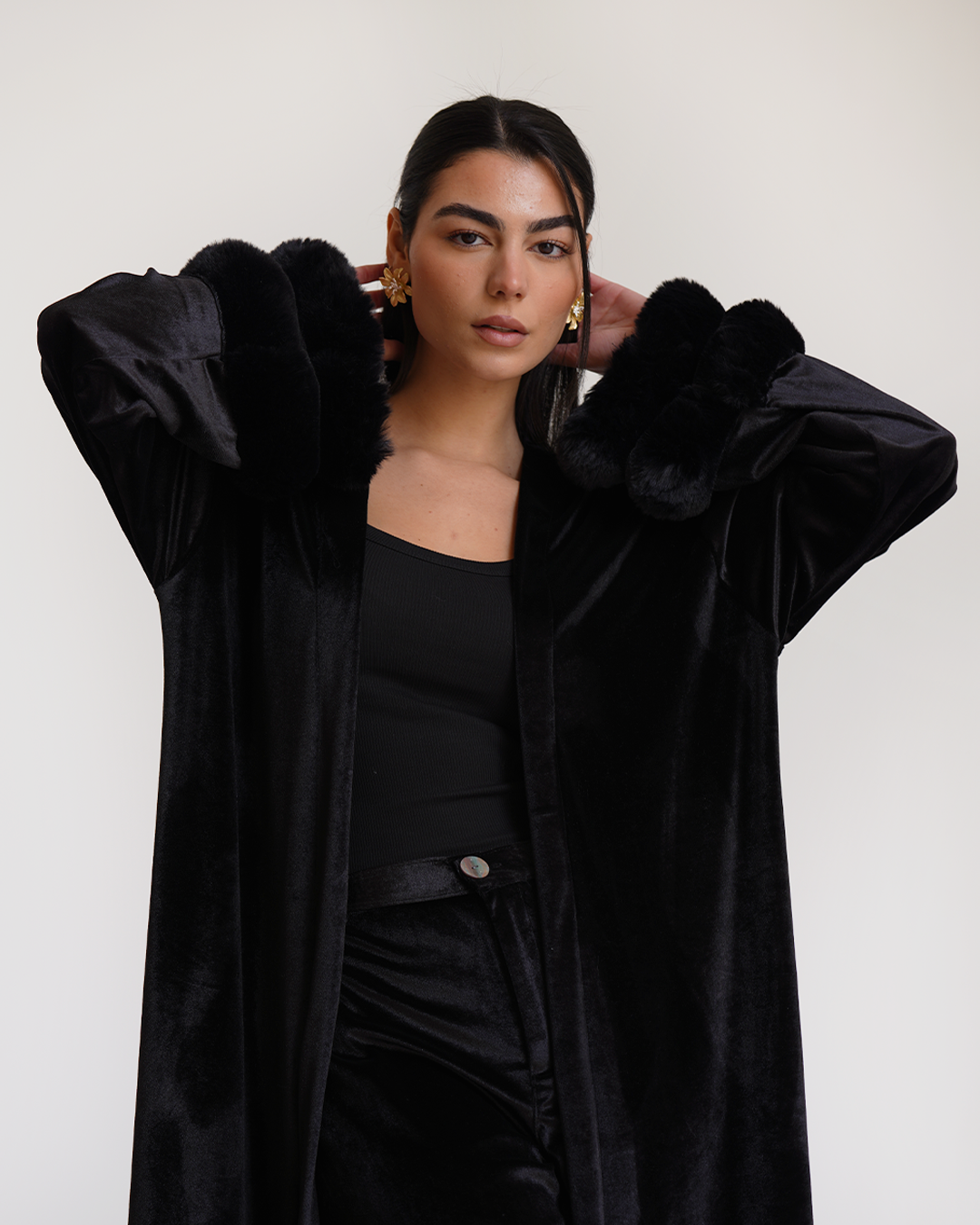 Black Fur Velvet Cardigan