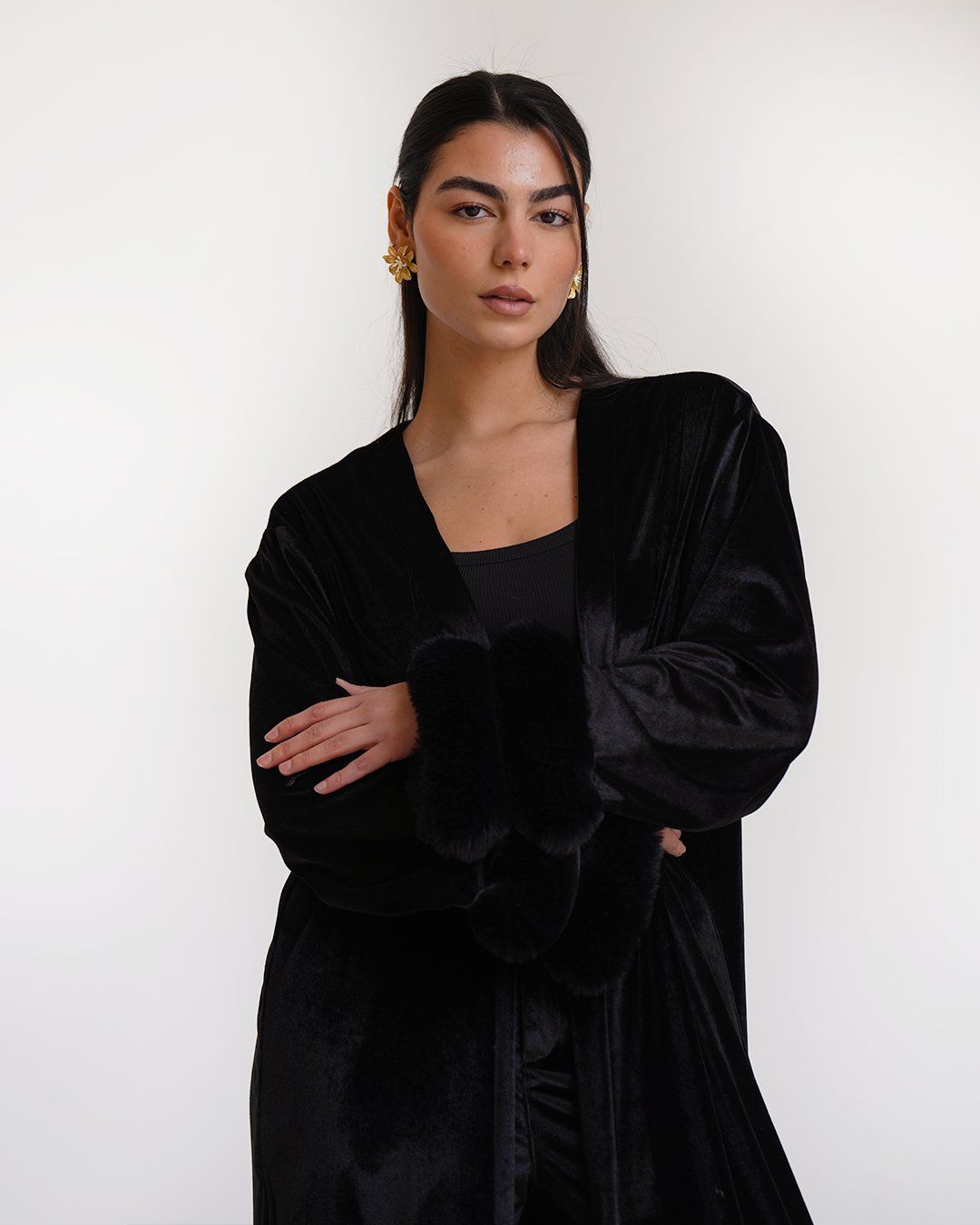 Black Fur Velvet Cardigan