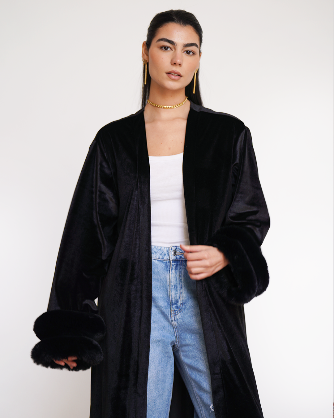 Black Fur Velvet Cardigan