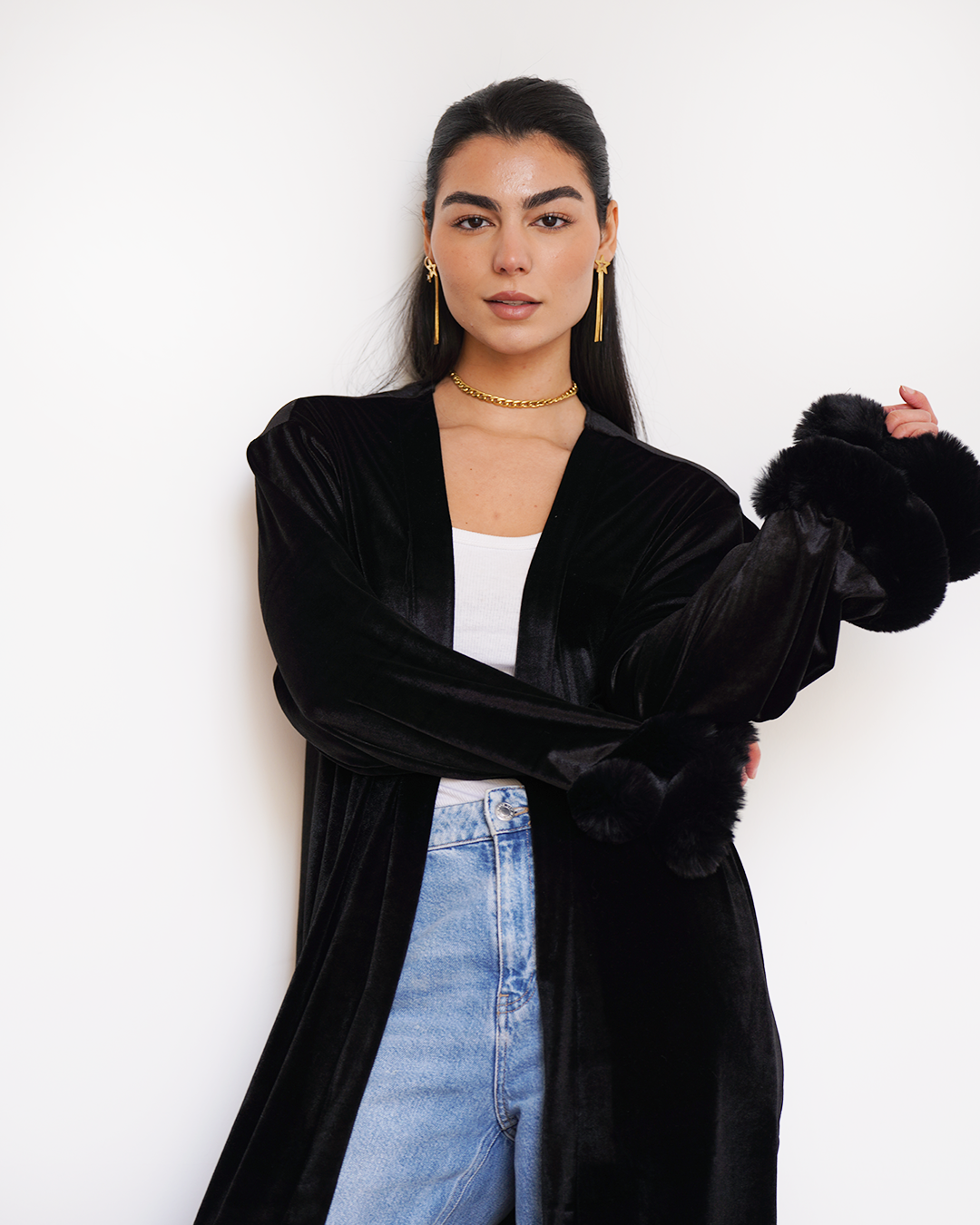 Black Fur Velvet Cardigan