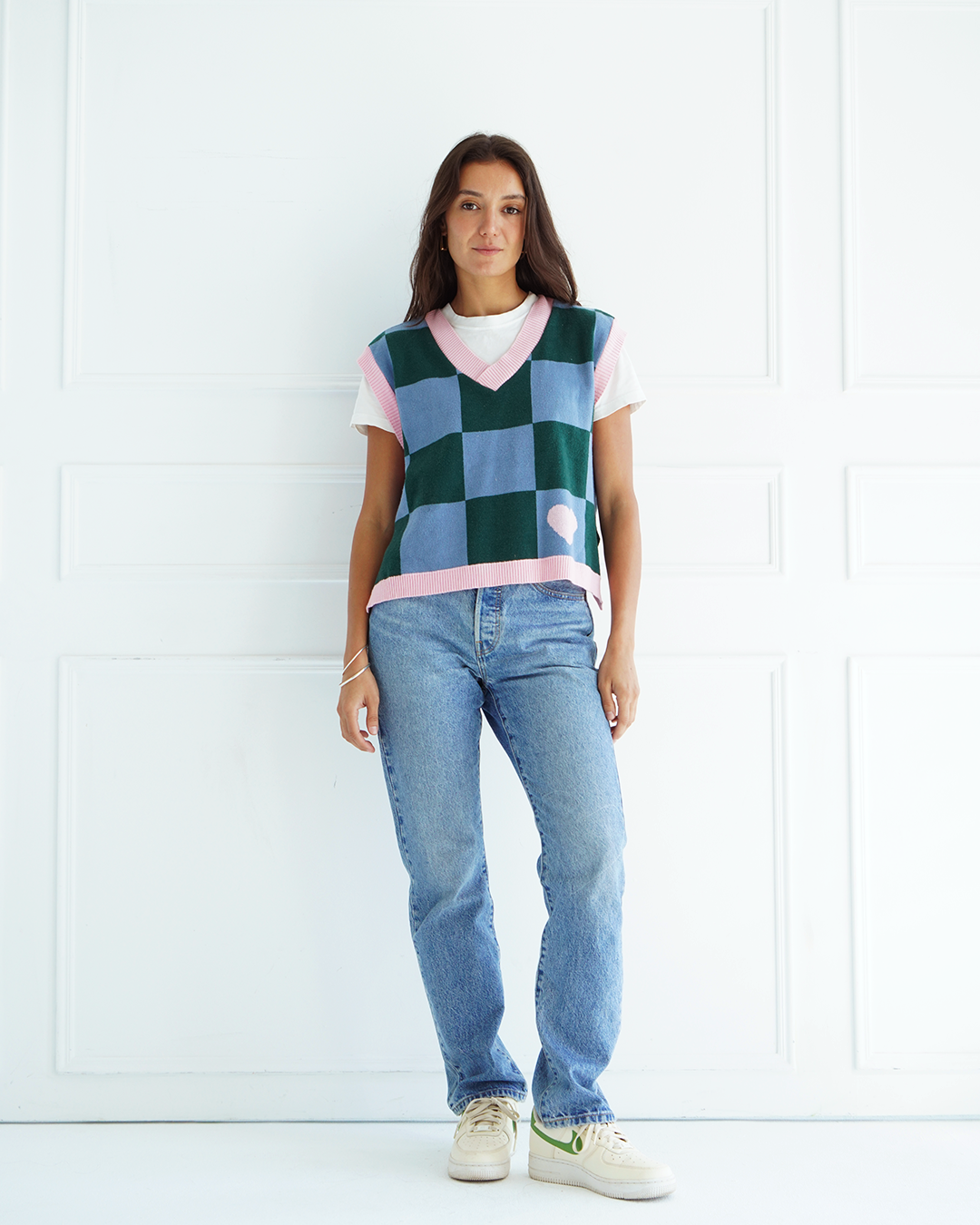 Green Checkers Knit Vest