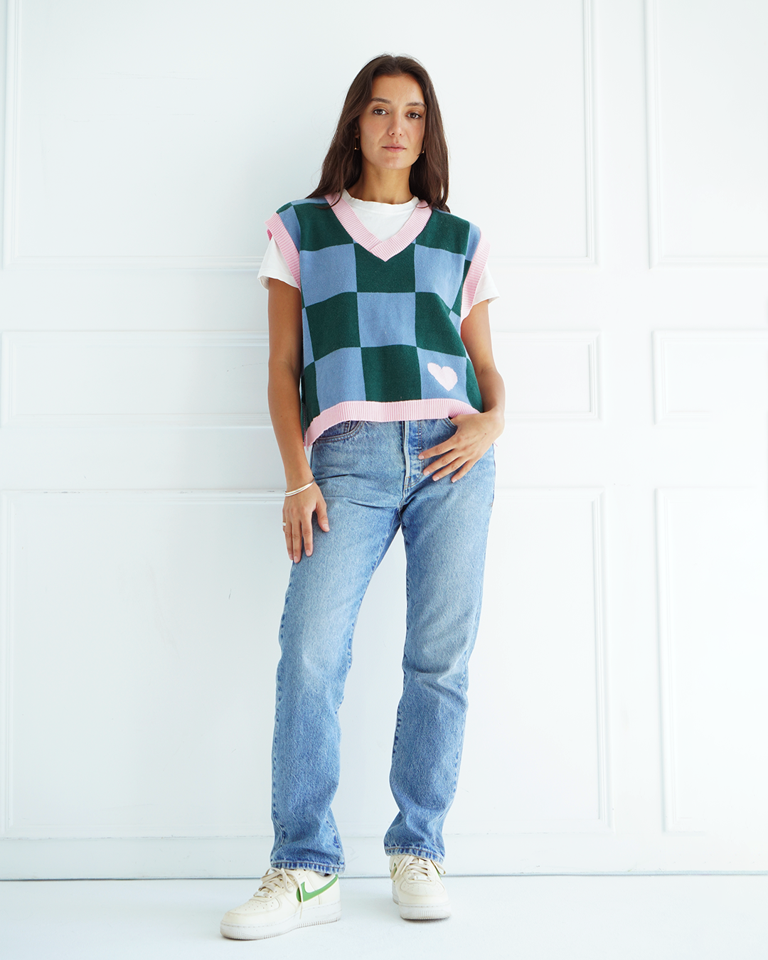 Green Checkers Knit Vest