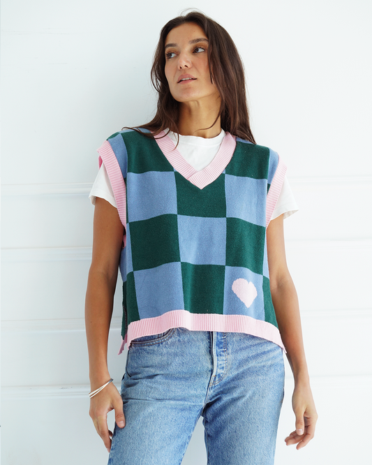Green Checkers Knit Vest