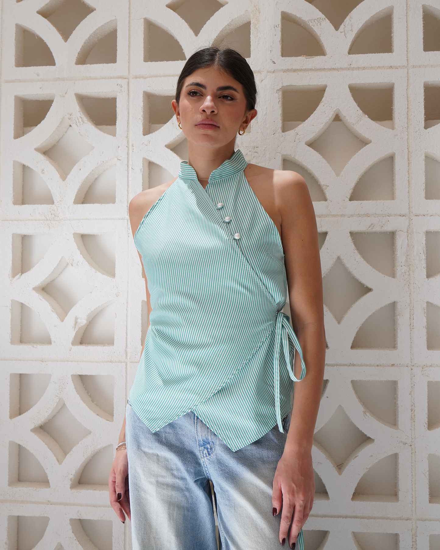 Green Qipao Top
