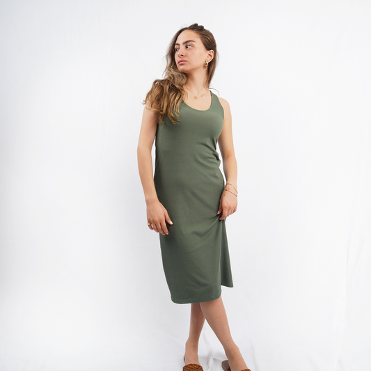 Olive Ribbed Basic Dress