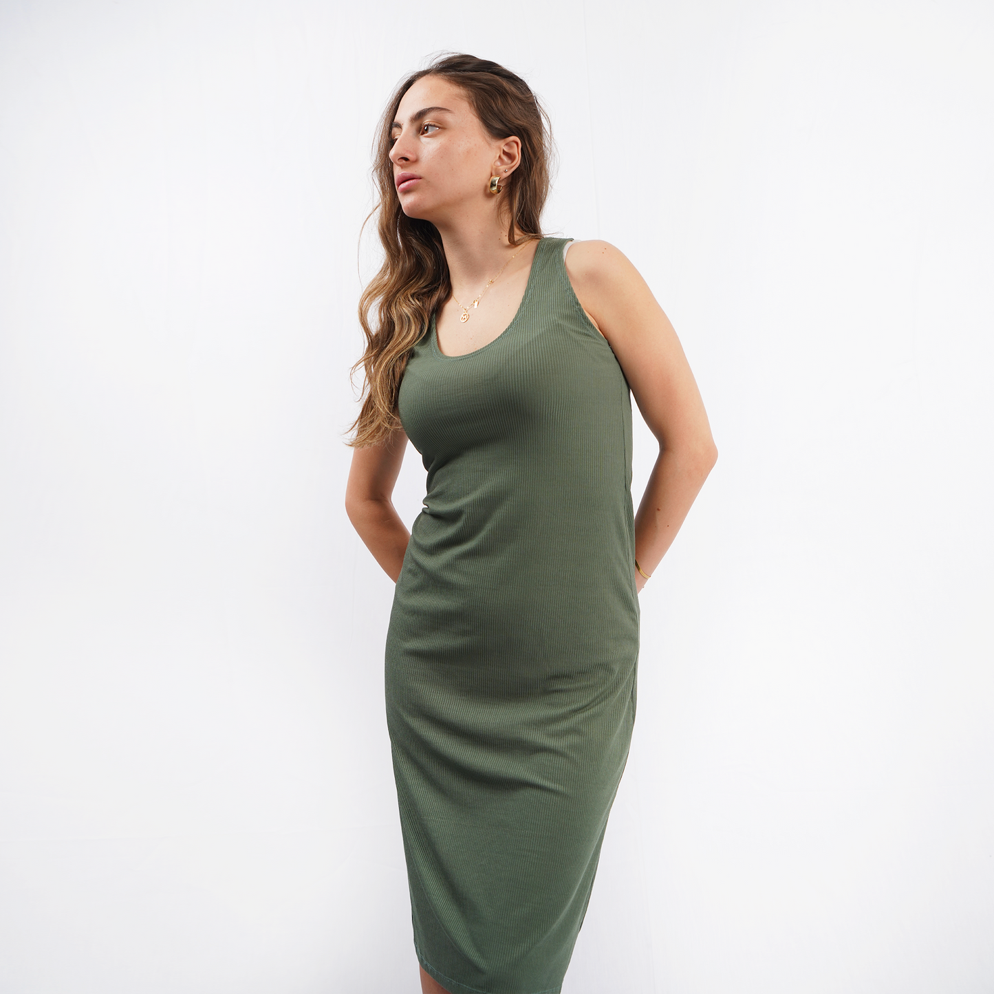 Olive Ribbed Basic Dress