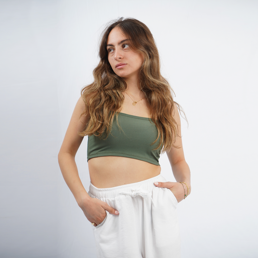Olive Ribbed Tube Top