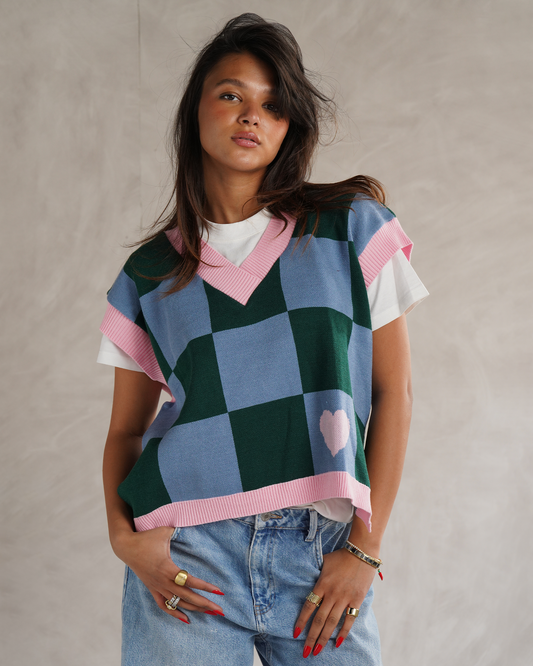 Green Checkers Knit Vest