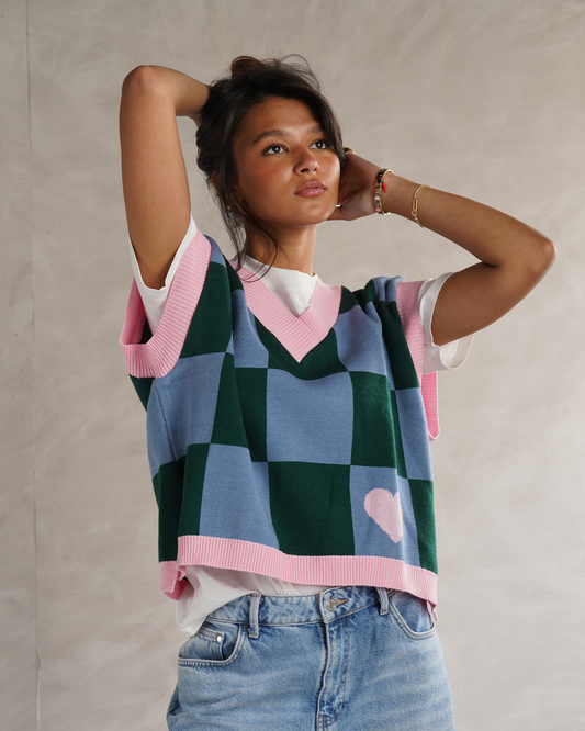 Green Checkers Knit Vest