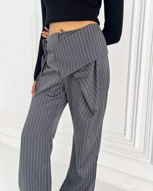 Grey Flip-waist Pinstripe Suit Pants