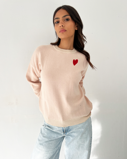 Beige Heart Sweater