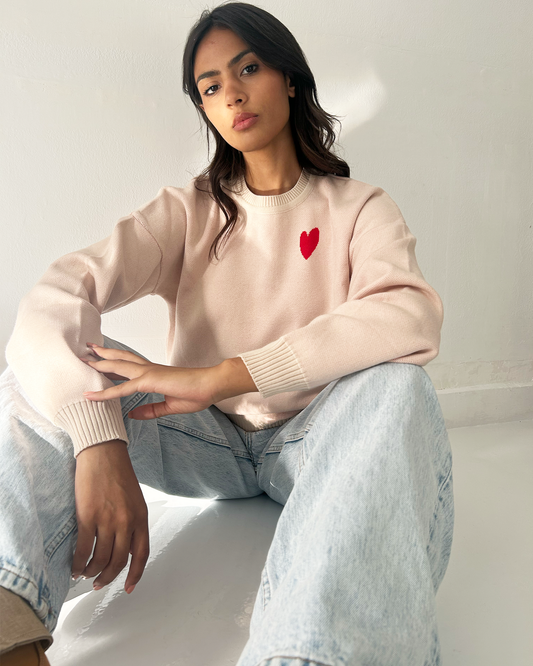 Beige Heart Sweater
