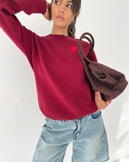 Burgundy Heart Sweater