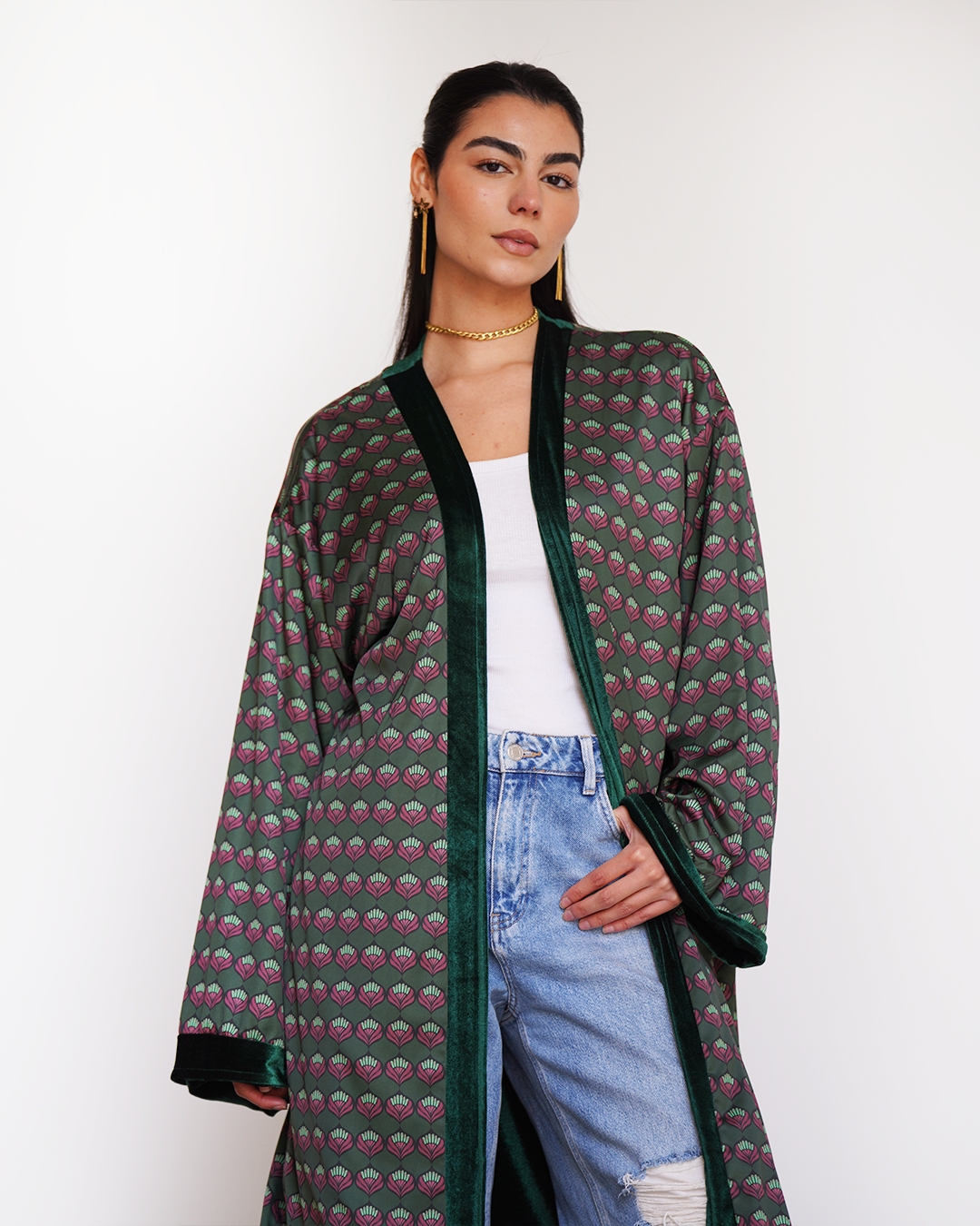 Green Lotus Reversible Kimono