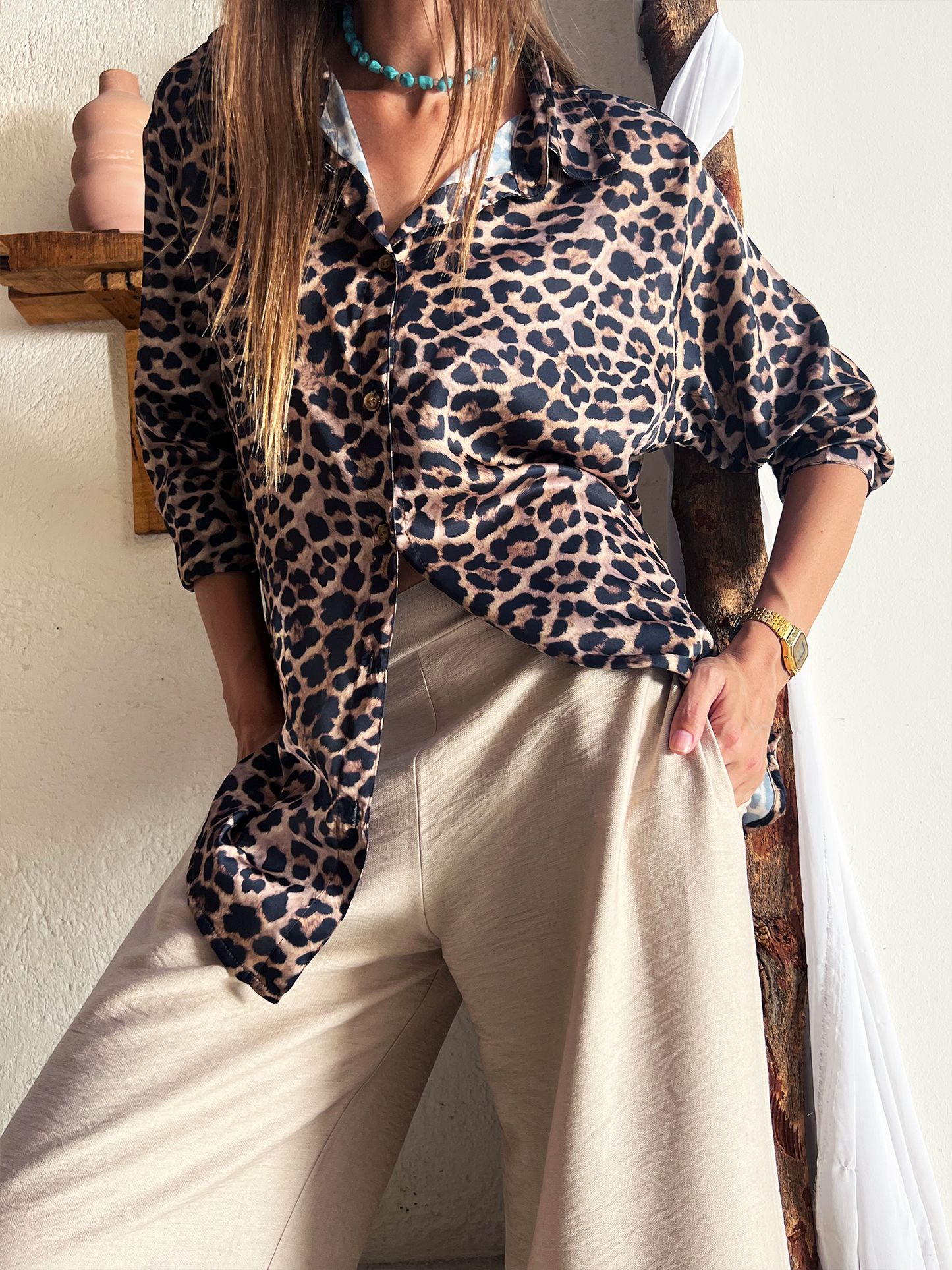 Leopard Silk Over-sized Shirt