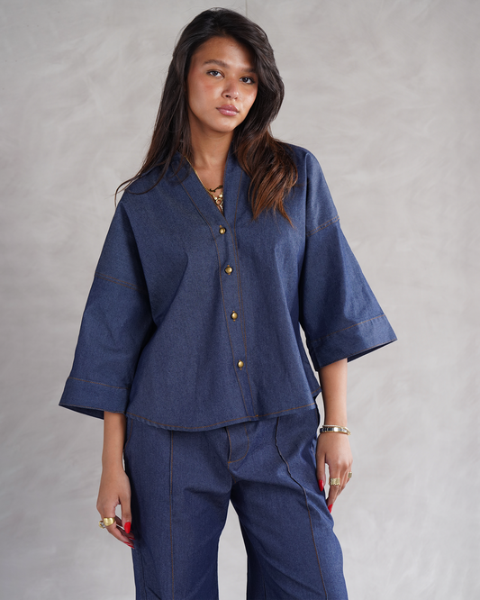 Wide Sleeve Denim Shirt