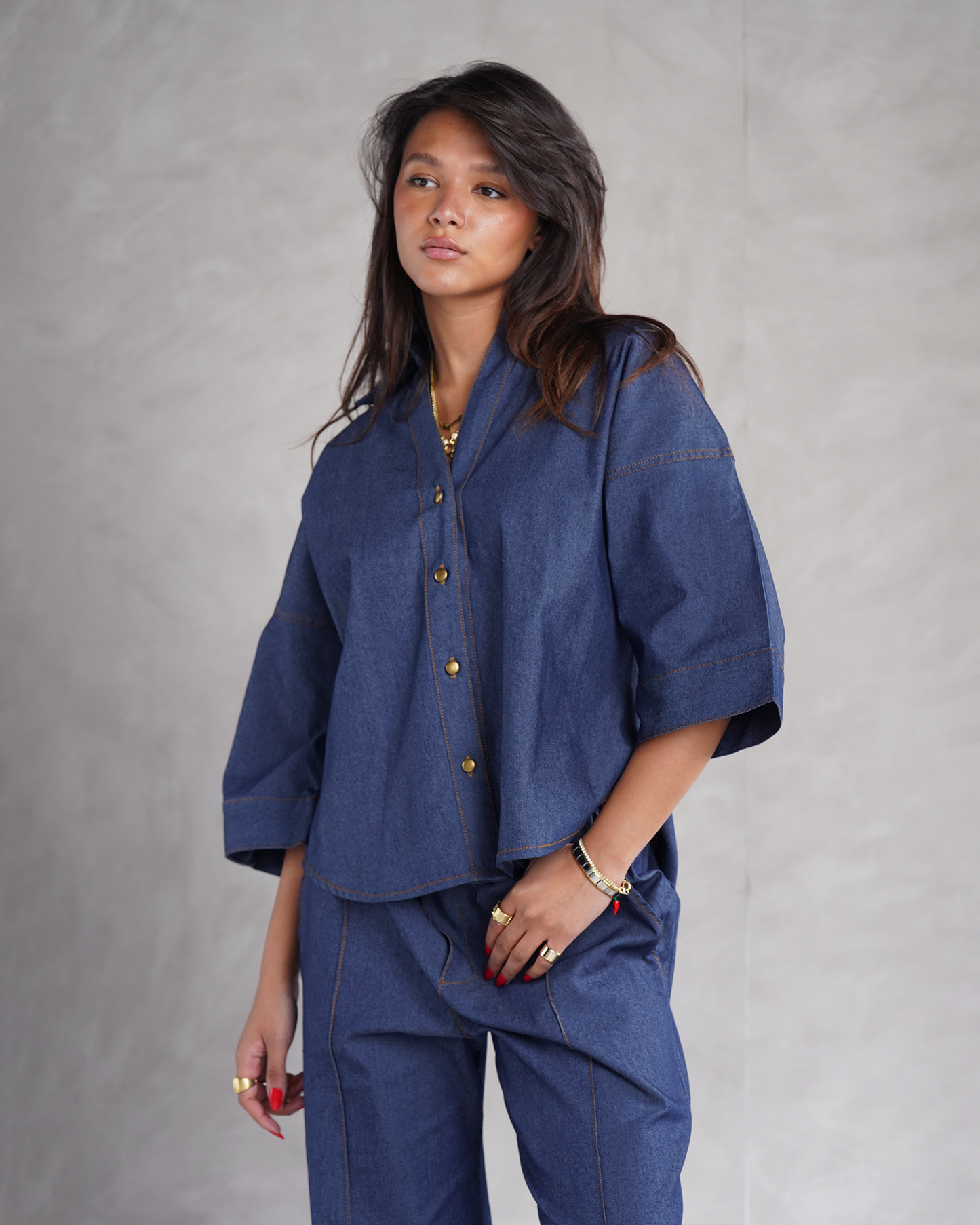 Wide Sleeve Denim Shirt