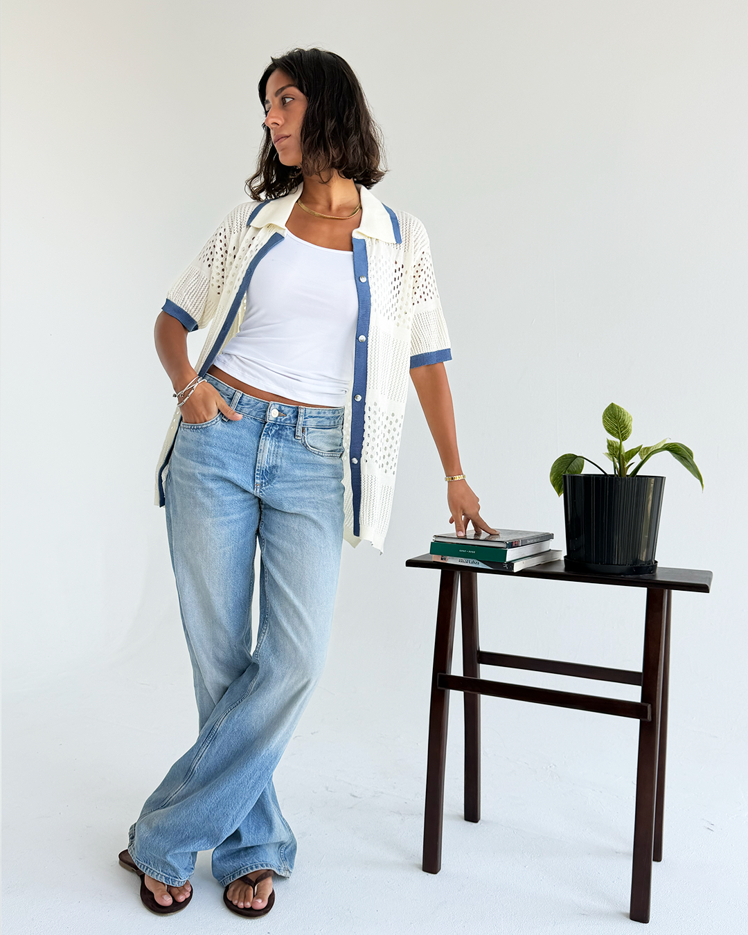 Nautical Blue Knit Button-up shirt