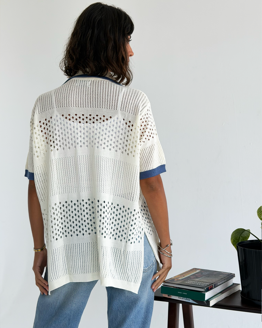 Nautical Blue Knit Button-up shirt