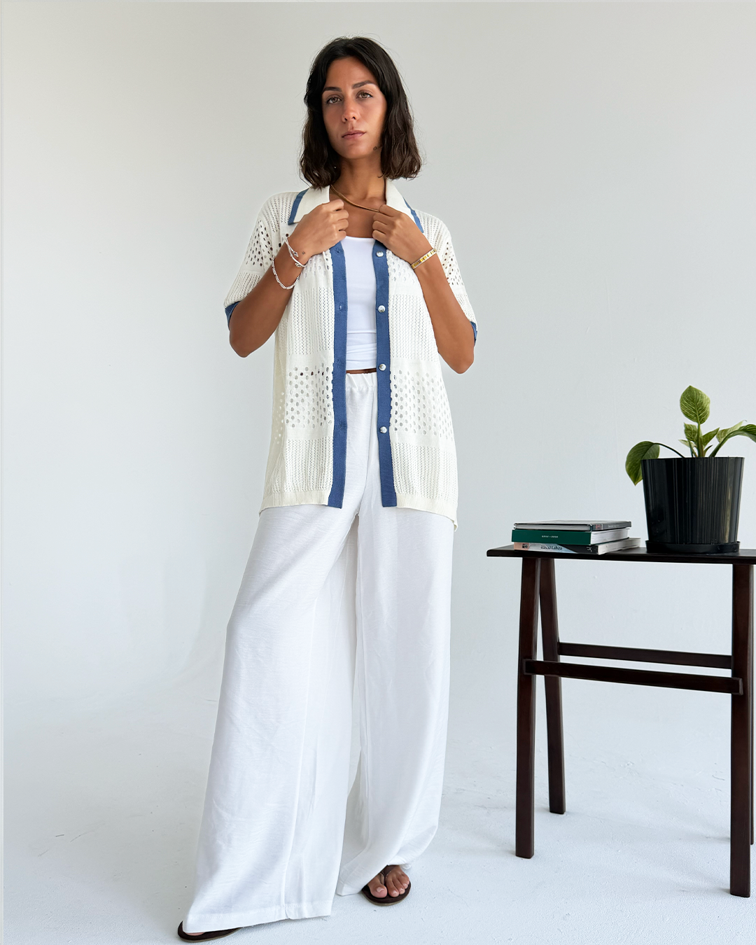 Nautical Blue Knit Button-up shirt